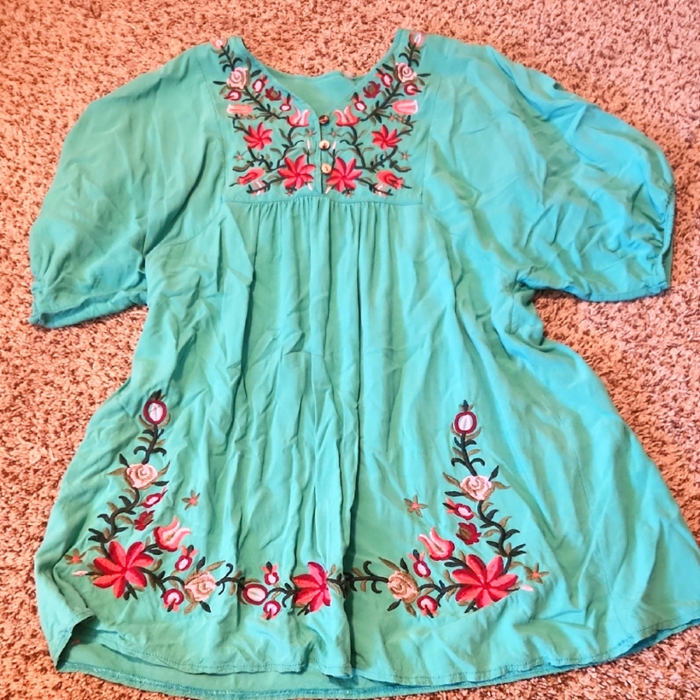 Embroidered Teal Women's Top